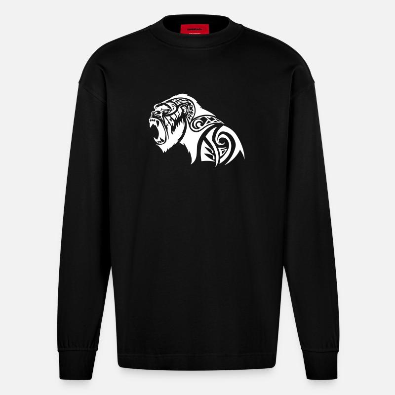 Gorille Tribal Silverback Beast - Manches longues bio épais oversize fabriqué en UE - SOLID BLACK