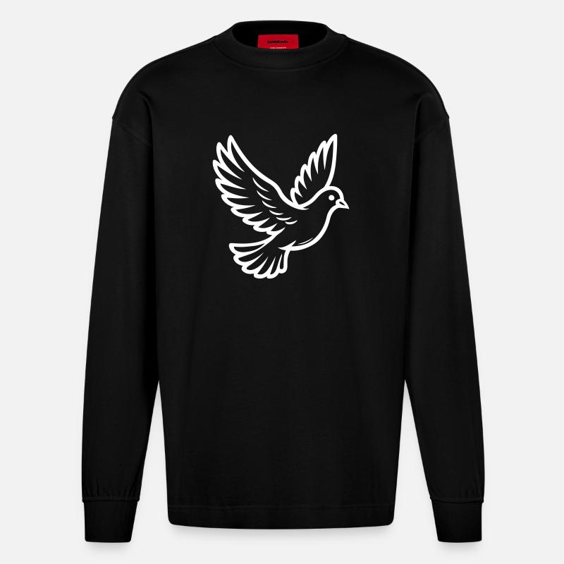 Taube Vogel - Heavyweight Oversized Organic Langarmshirt Made in EU - SOLID BLACK