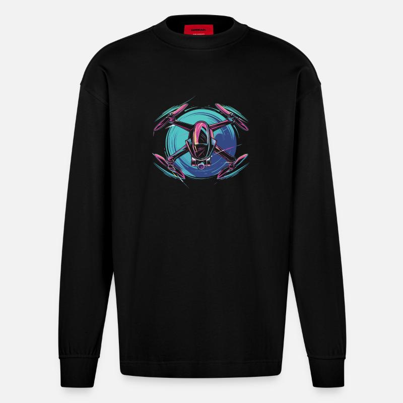Dynamic Drone - Heavyweight Oversized Organic Langarmshirt Made in EU - SOLID BLACK