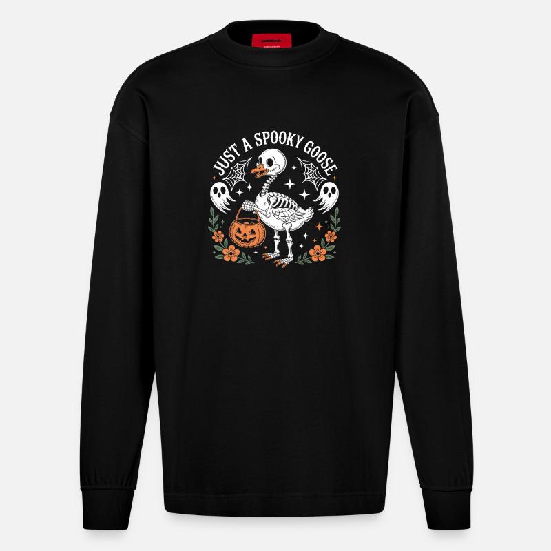 Nur eine gruselige Gans - Heavyweight Oversized Organic Langarmshirt Made in EU - SOLID BLACK
