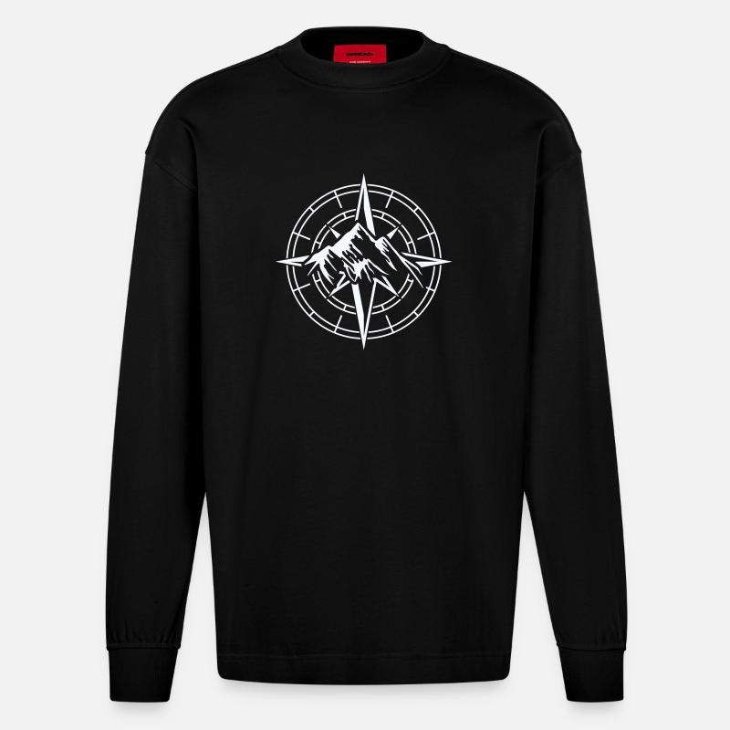 Conception de boussole d’aventure - Manches longues bio épais oversize fabriqué en UE - SOLID BLACK