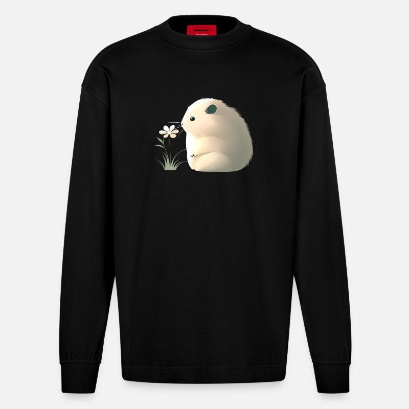 Süßer Hamster mit Blume - Heavyweight Oversized Organic Langarmshirt Made in EU - SOLID BLACK