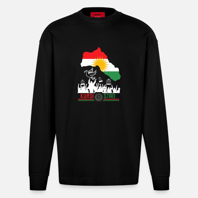 Kurdischer Flaggen mit Kurdistan Kurde - Heavyweight Oversized Organic Langarmshirt Made in EU - SOLID BLACK