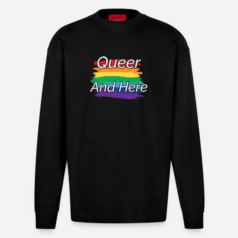 Queer Pride Regenbogen Design - Heavyweight Oversized Organic Langarmshirt Made in EU - SOLID BLACK