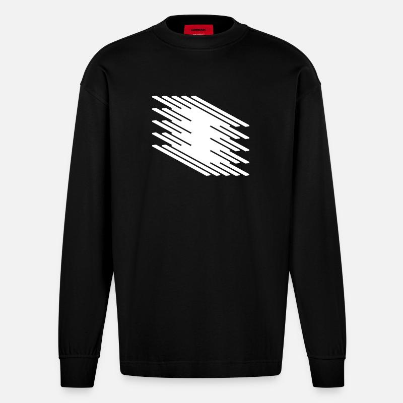Motif de lignes dynamiques abstrait - Manches longues bio épais oversize fabriqué en UE - SOLID BLACK