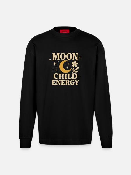 Mond und Blumenkind Energiedesign - Heavyweight Oversized Organic Langarmshirt Made in EU - SOLID BLACK