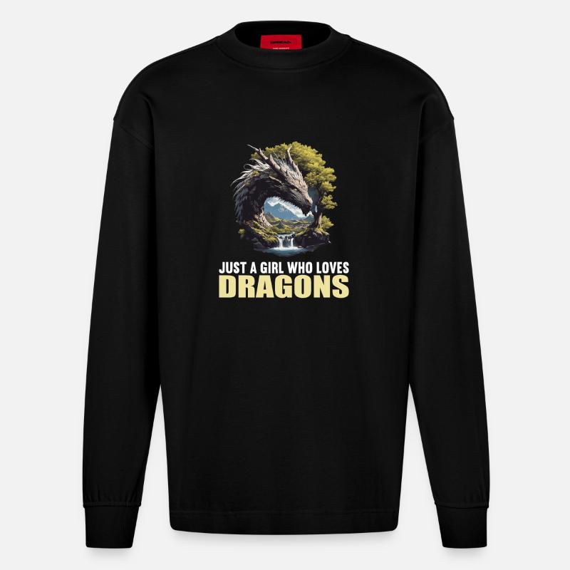 Drachen Drache - Heavyweight Oversized Organic Langarmshirt Made in EU - SOLID BLACK