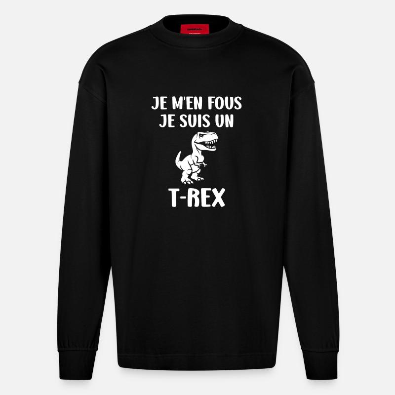 T-Rex Humorous Expression - Heavyweight Oversized Organic Longsleeve Shirt Made in EU - SOLID BLACK