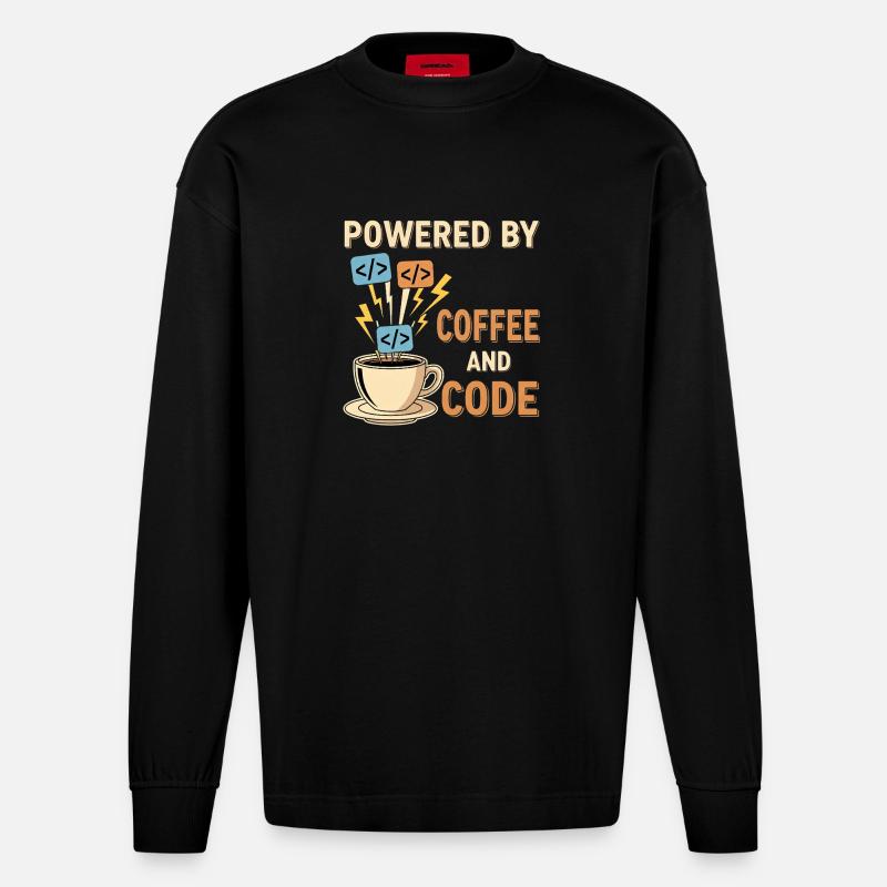 Programmierer Kaffee Motiv Design - Heavyweight Oversized Organic Langarmshirt Made in EU - SOLID BLACK