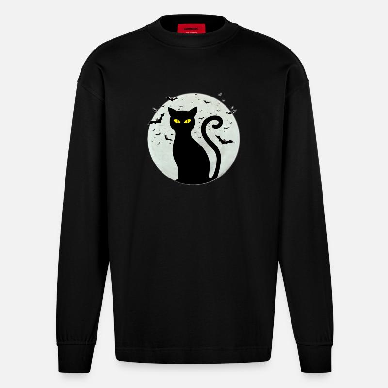 Black_cat-full_moon - Heavyweight Oversized Organic Langarmshirt Made in EU - SOLID BLACK