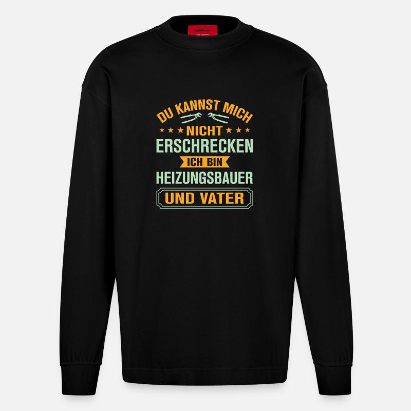 Heating Engineer Heating Construction Plumber Plumber - Heavyweight Oversized Organic Longsleeve Shirt Made in EU - SOLID BLACK
