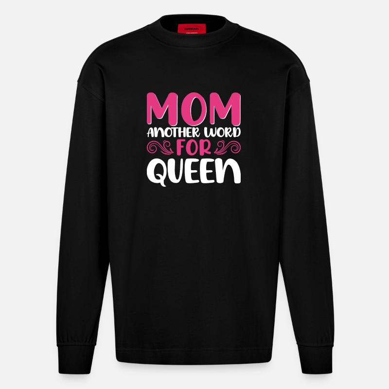 Mutter Königin Spruch Design - Heavyweight Oversized Organic Langarmshirt Made in EU - SOLID BLACK