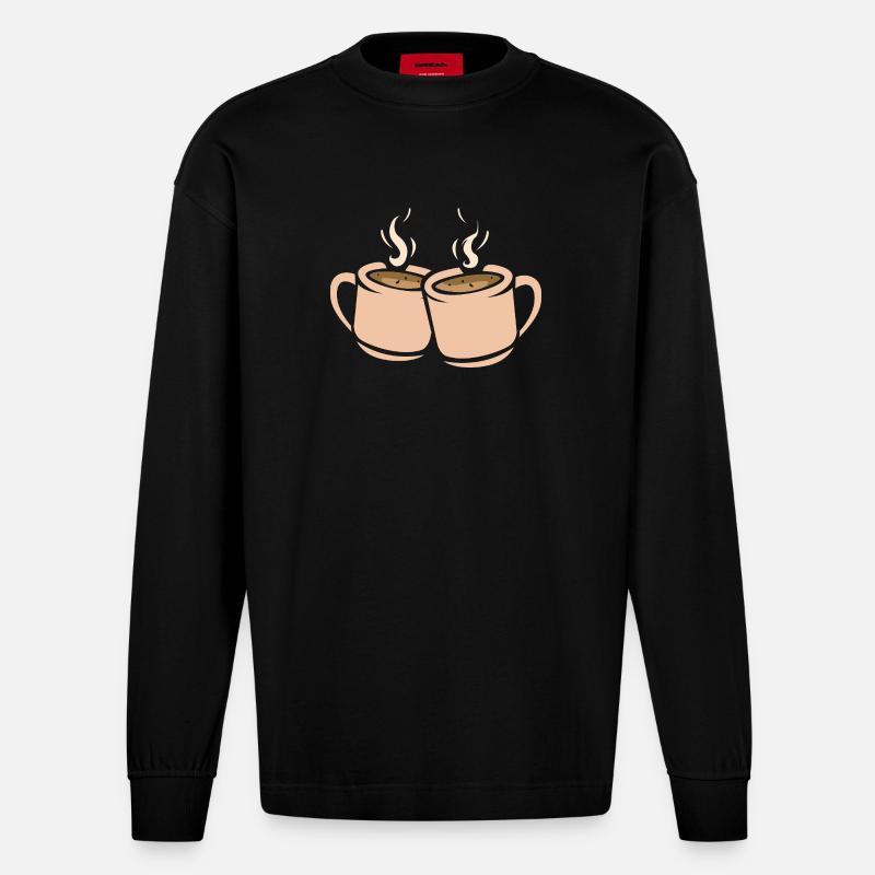 Zwei Kaffeetassen Illustration - Heavyweight Oversized Organic Langarmshirt Made in EU - SOLID BLACK