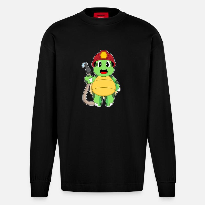 turtle fireman fire hose - Heavyweight Oversized Organic Longsleeve Shirt Made in EU - SOLID BLACK
