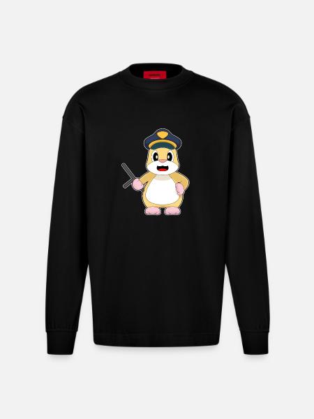 Hamster Policeman Baton Police - Heavyweight Oversized Organic Longsleeve Shirt Made in EU - SOLID BLACK