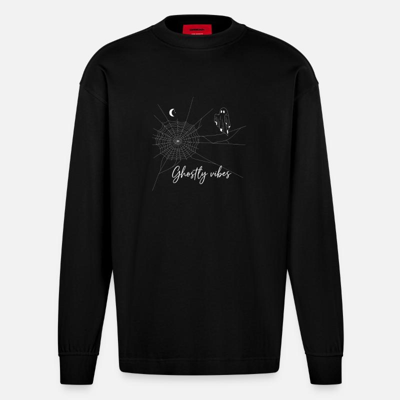 Conception de ciel nocturne effrayant - Manches longues bio épais oversize fabriqué en UE - SOLID BLACK