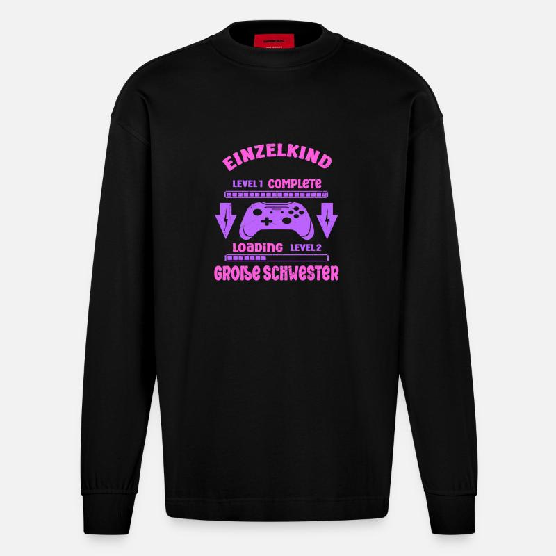 Einzelkind Complete - Loading Große Schwester 2026 - Heavyweight Oversized Organic Langarmshirt Made in EU - SOLID BLACK