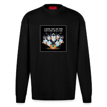 AI Ghosts: Trick or Stream! - Heavyweight Oversized Organic Longsleeve Shirt Made in EU - SOLID BLACK - Front