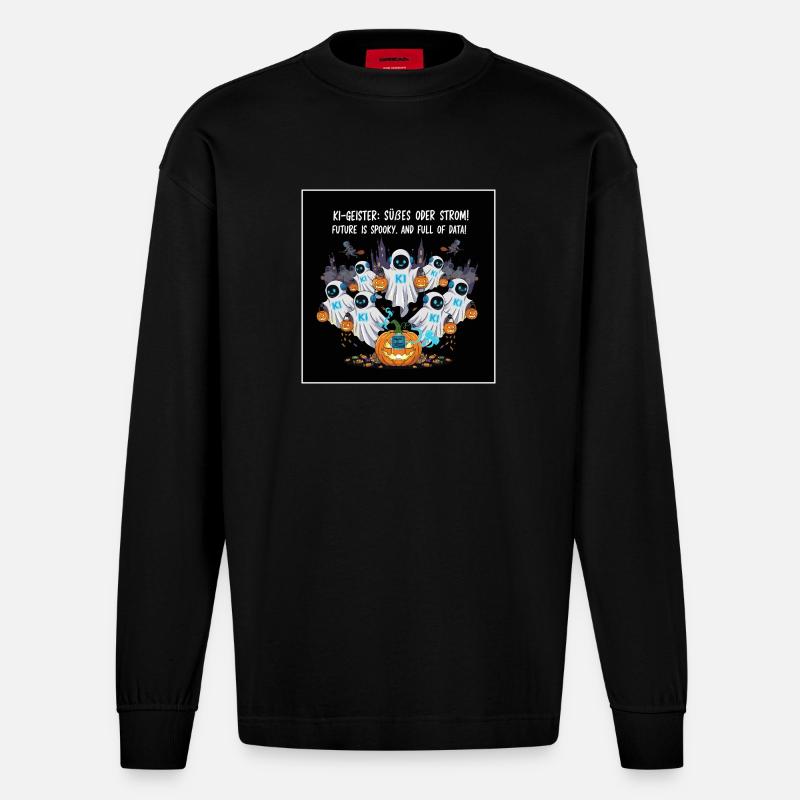 KI-Geister: Süßes oder Strom ! - Heavyweight Oversized Organic Langarmshirt Made in EU - SOLID BLACK