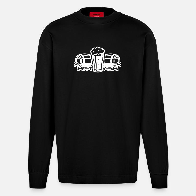 Bier Bierfass Bierglas - Heavyweight Oversized Organic Langarmshirt Made in EU - SOLID BLACK