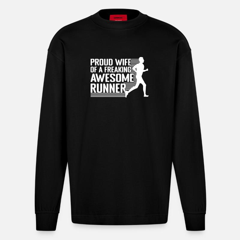 Marathon Runner Freaking Awesome Running Gift - Heavyweight Oversized Organic Langarmshirt Made in EU - SOLID BLACK