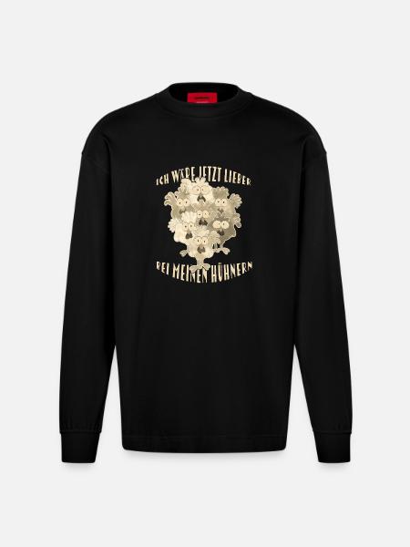 Chickens Saying - Heavyweight Oversized Organic Longsleeve Shirt Made in EU - SOLID BLACK