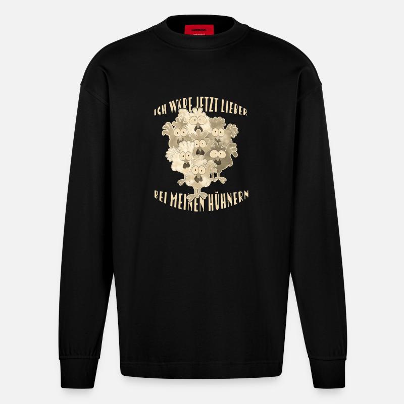 Chickens Saying - Heavyweight Oversized Organic Longsleeve Shirt Made in EU - SOLID BLACK