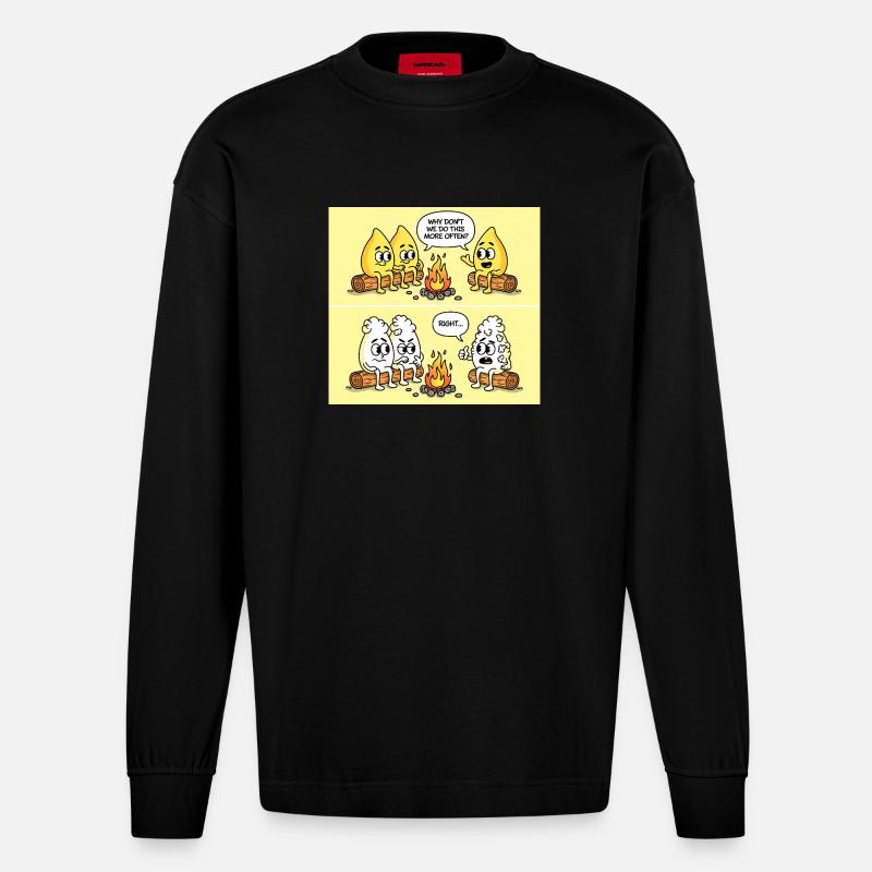 Popcorn Gag – Campfire Fun Gone Wrong - Heavyweight Oversized Organic Langarmshirt Made in EU - SOLID BLACK