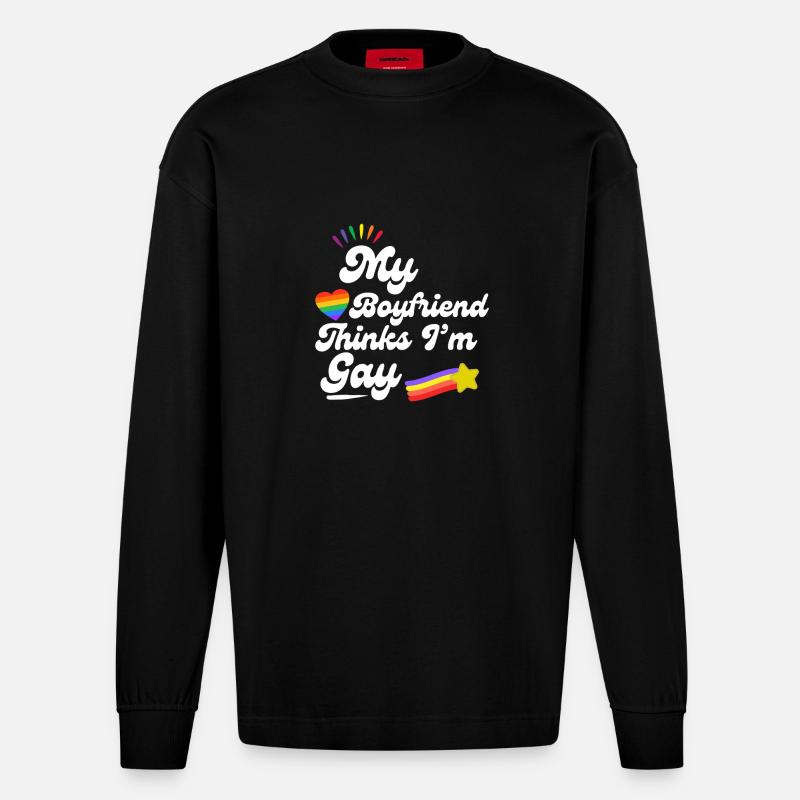 Rainbow Love Pride Statement - Heavyweight Oversized Organic Longsleeve Shirt Made in EU - SOLID BLACK