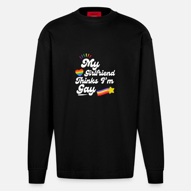 Regenbogen Pride Herz Andenken Design - Heavyweight Oversized Organic Langarmshirt Made in EU - SOLID BLACK