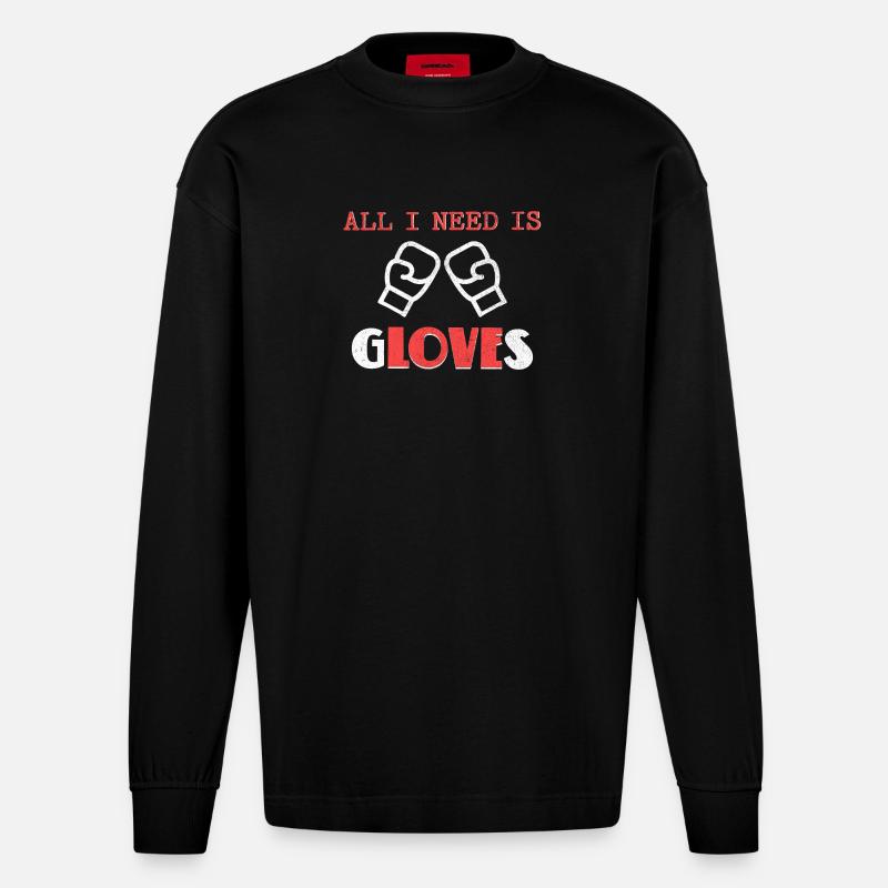 Mutige Boxhandschuhe Illustration Design - Heavyweight Oversized Organic Langarmshirt Made in EU - SOLID BLACK
