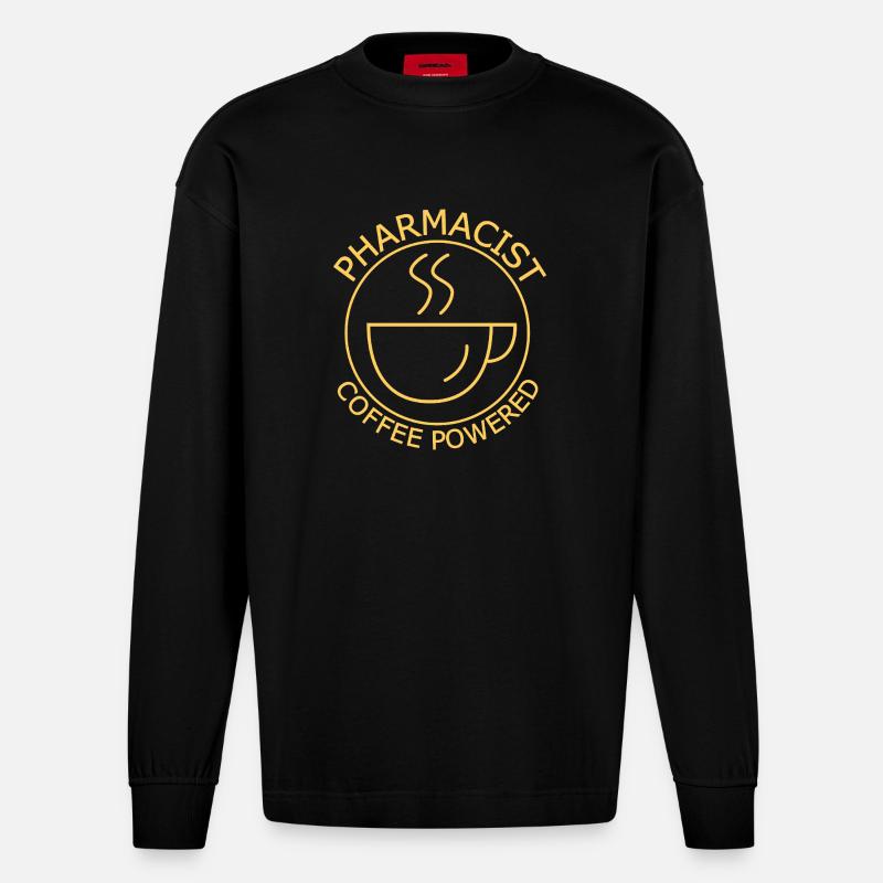 Pharmacist Coffee Powered  - Heavyweight Oversized Organic Langarmshirt Made in EU - SOLID BLACK