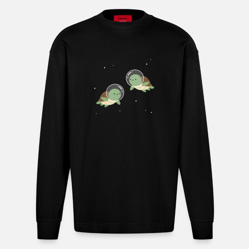 Tortues de l’espace mignonnes - Manches longues bio épais oversize fabriqué en UE - SOLID BLACK