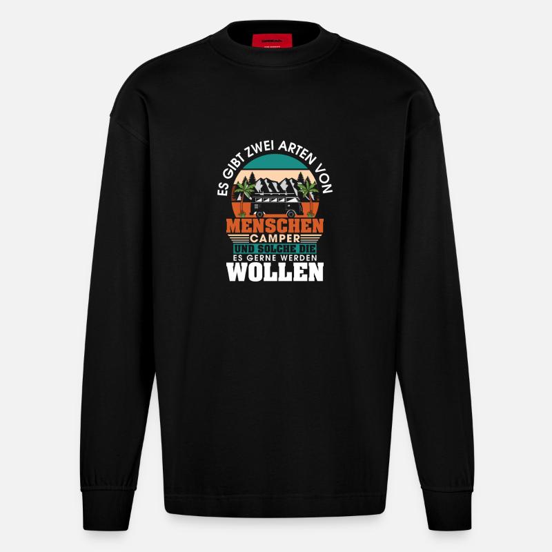 Camper Camping Wohnwagen Spruch - Heavyweight Oversized Organic Langarmshirt Made in EU - SOLID BLACK