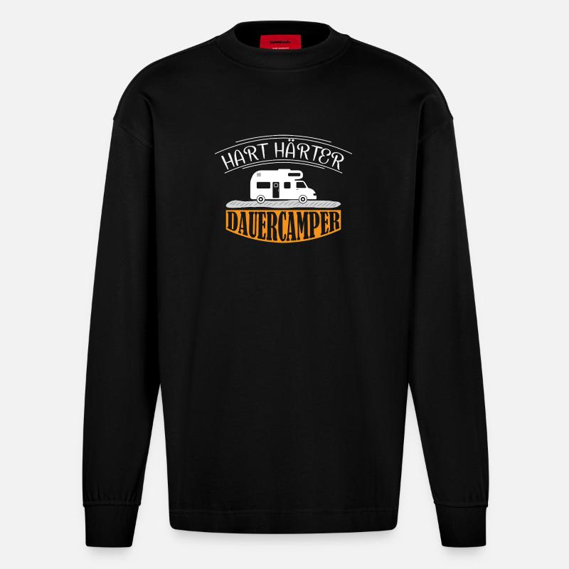 Camper Camping Wohnwagen Spruch - Heavyweight Oversized Organic Langarmshirt Made in EU - SOLID BLACK