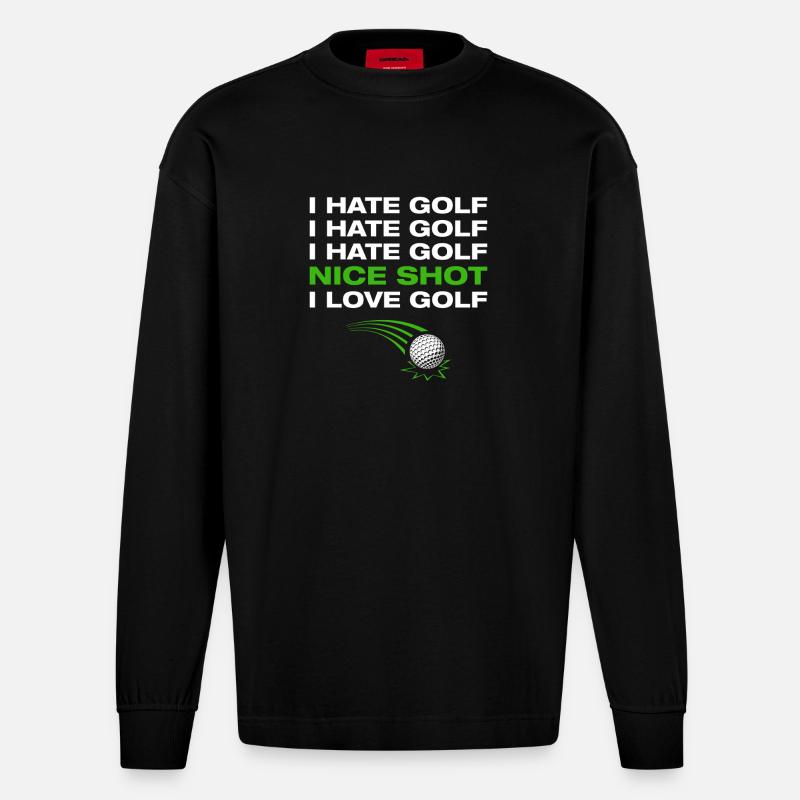 I love golf Golfer Golf Golfen - Heavyweight Oversized Organic Langarmshirt Made in EU - SOLID BLACK
