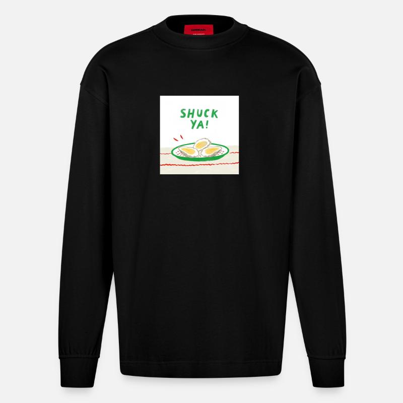 Lustiges Austern  Design - Heavyweight Oversized Organic Langarmshirt Made in EU - SOLID BLACK