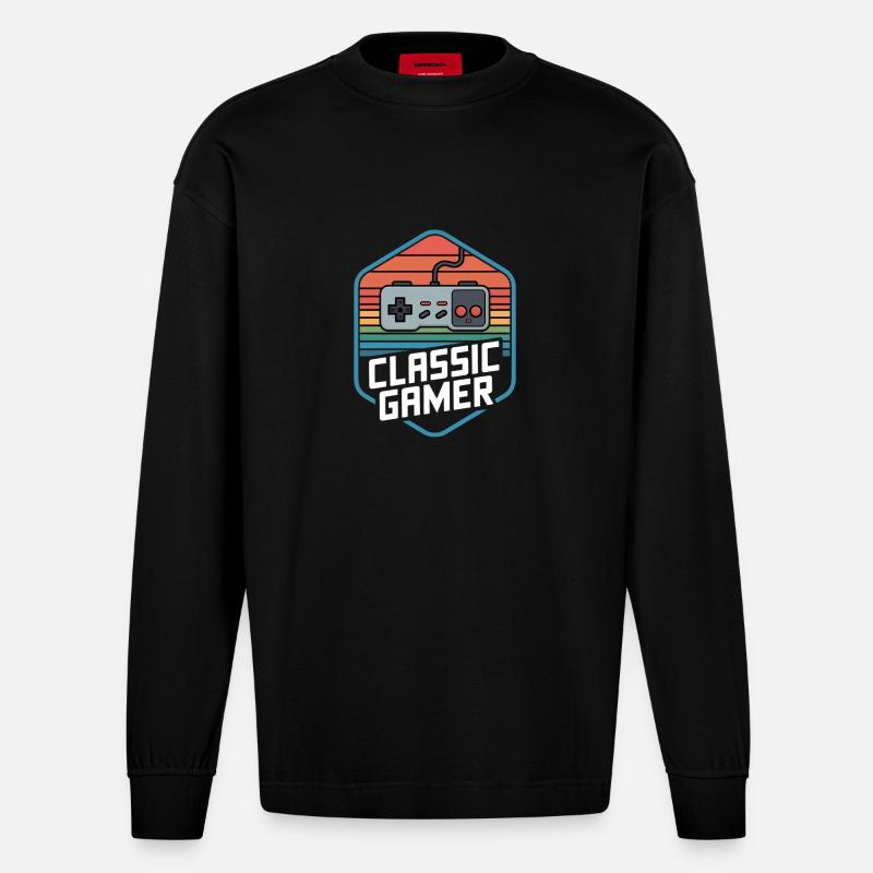 Classic Gamer Retro Controller Nostalgia - Heavyweight Oversized Organic Longsleeve Shirt Made in EU - SOLID BLACK