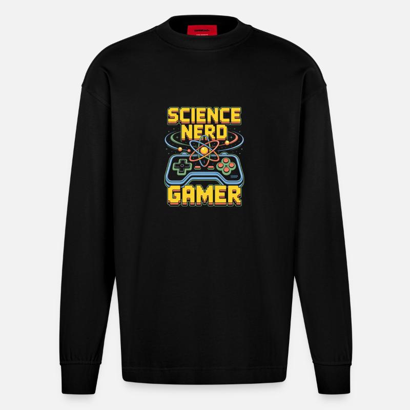 Science Nerd Gamer Atom Controller Wissenschaft - Manches longues bio épais oversize fabriqué en UE - SOLID BLACK