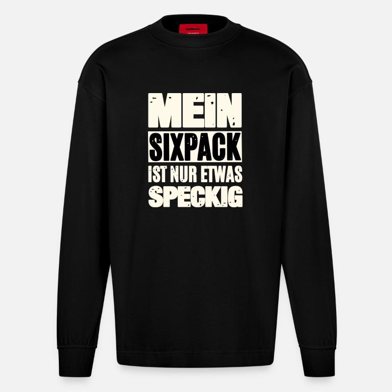 Lustiger Sixpack Spruch - Heavyweight Oversized Organic Langarmshirt Made in EU - SOLID BLACK