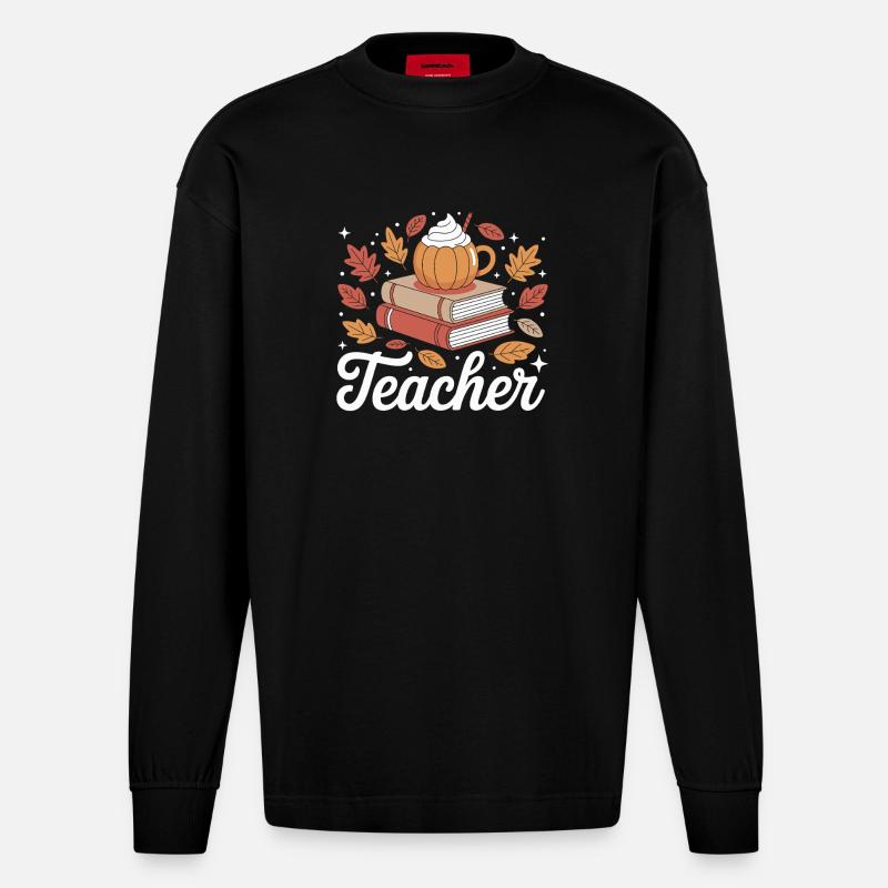 Herbstliche Lehrer Inspiration - Heavyweight Oversized Organic Langarmshirt Made in EU - SOLID BLACK