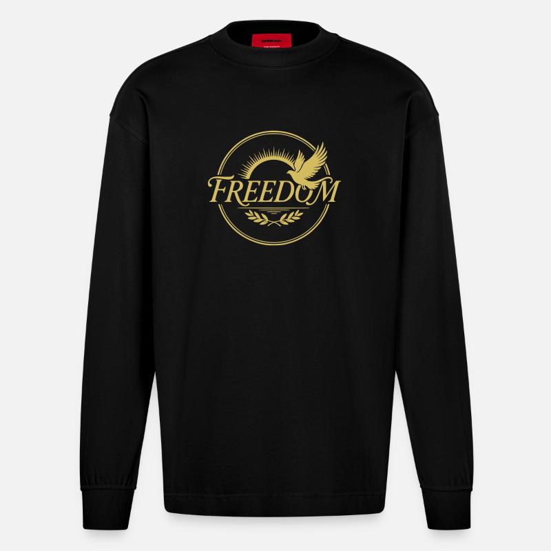 Freiheitsvogel Design mit Sonnenstrahlen - Heavyweight Oversized Organic Langarmshirt Made in EU - SOLID BLACK