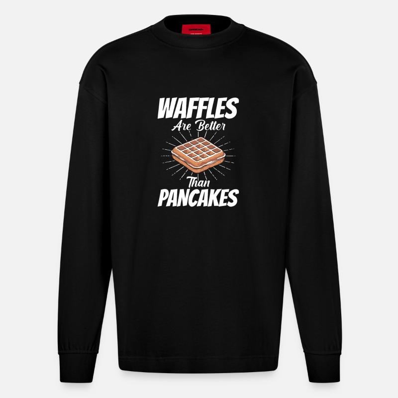 Waffles Are Better Than Pancakes - Heavyweight Oversized Organic Langarmshirt Made in EU - SOLID BLACK