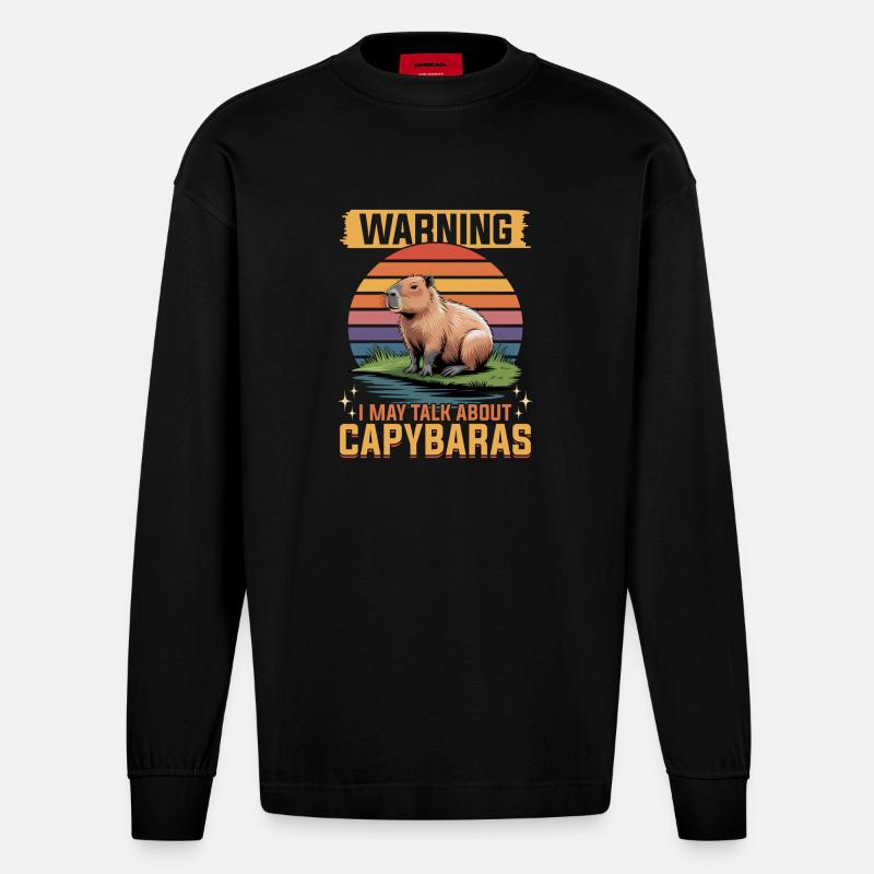 Funny Capybara - Heavyweight Oversized Organic Langarmshirt Made in EU - SOLID BLACK