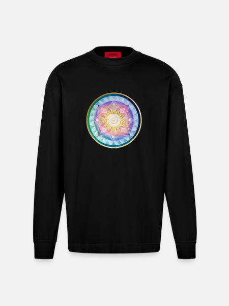Harmonious mandala meditation design - Heavyweight Oversized Organic Longsleeve Shirt Made in EU - SOLID BLACK