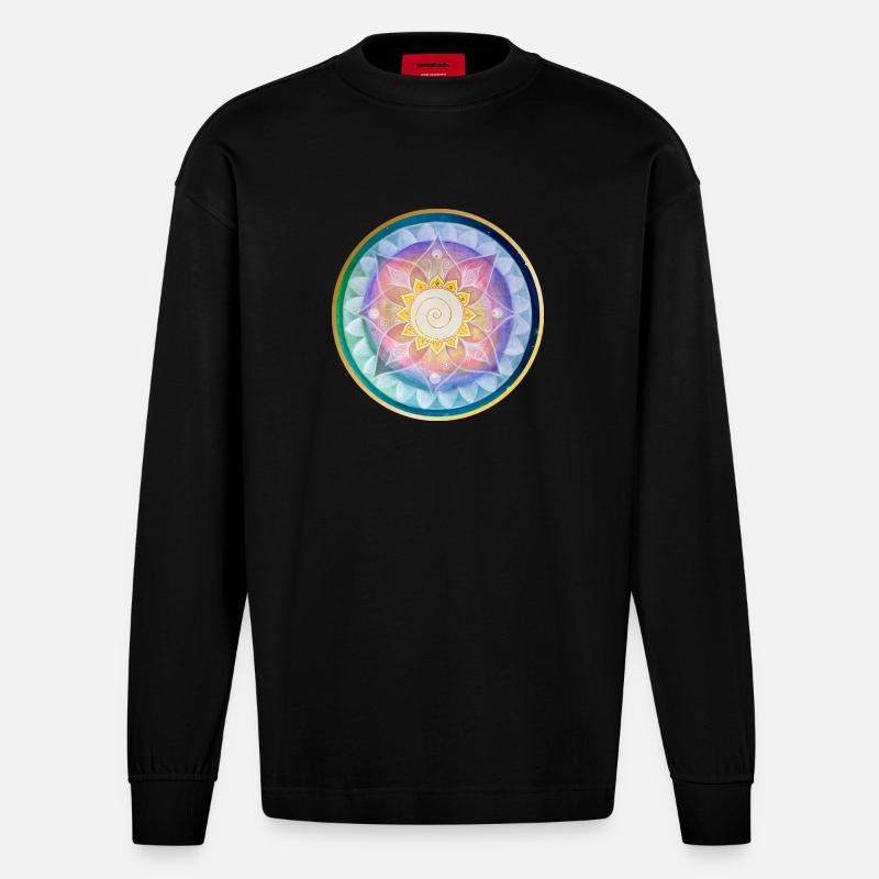 Harmonisches Mandala Meditations design - Heavyweight Oversized Organic Langarmshirt Made in EU - SOLID BLACK