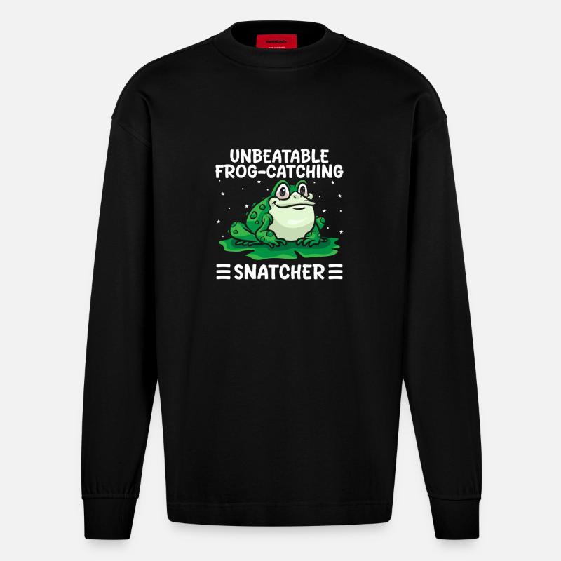 Frog Catcher Unbeatable Frog-Catching Snatcher - Heavyweight Oversized Organic Langarmshirt Made in EU - SOLID BLACK