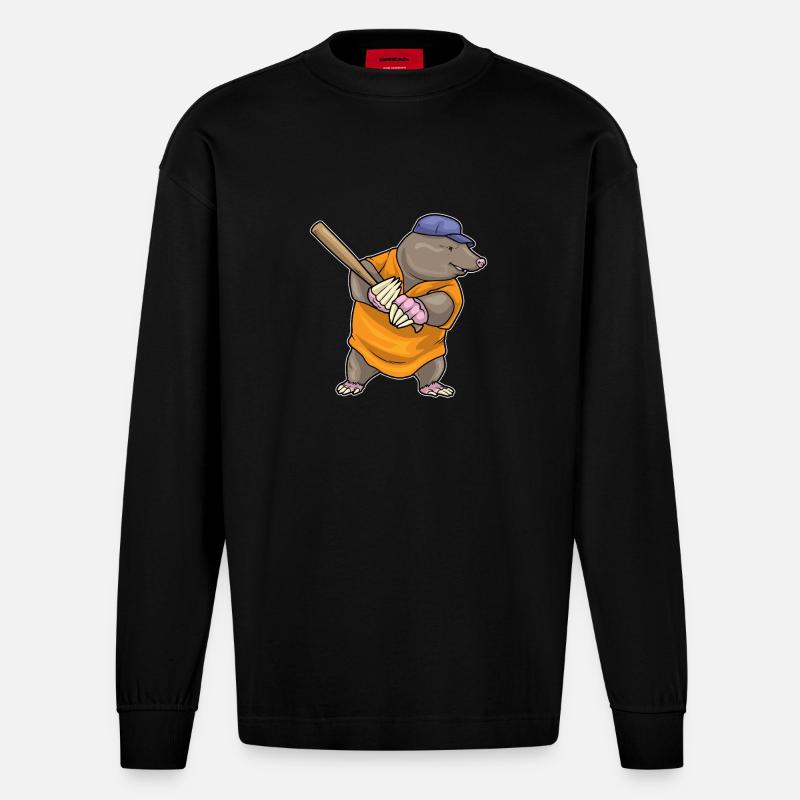 Maulwurf Baseball Baseballschläger - Heavyweight Oversized Organic Langarmshirt Made in EU - SOLID BLACK