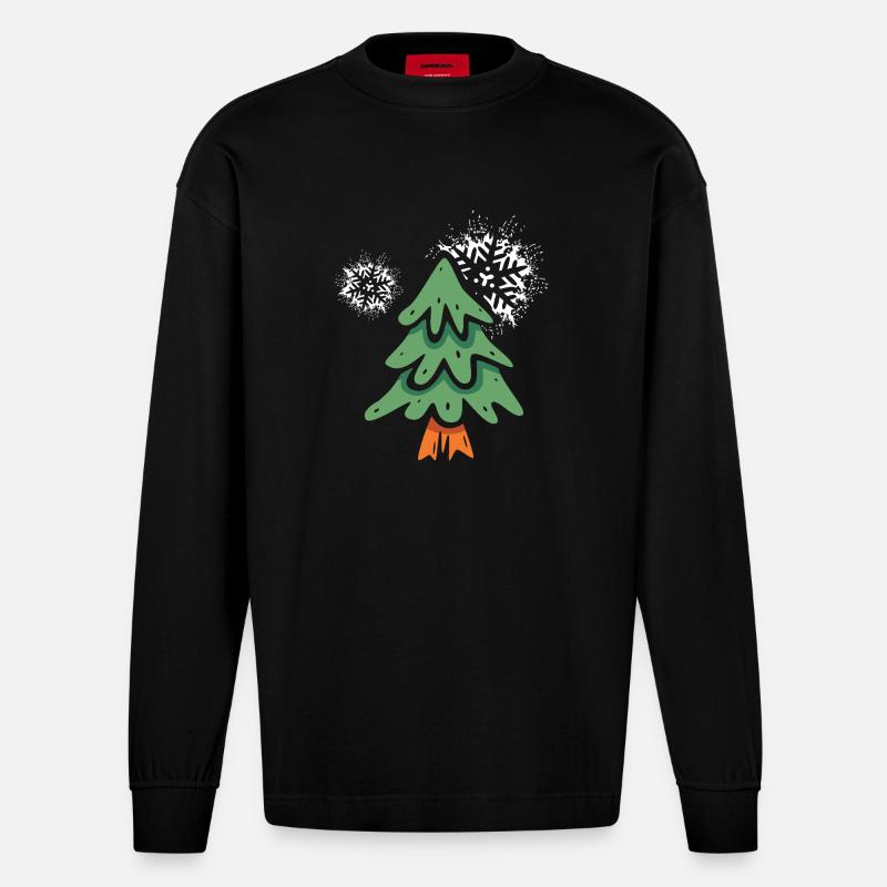 Weihnachtsbaum mit Schneeflocken - Heavyweight Oversized Organic Langarmshirt Made in EU - SOLID BLACK