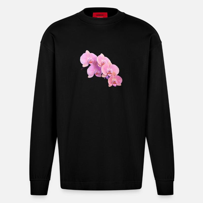 Rosa Orchidee Isolierte Clipart - Heavyweight Oversized Organic Langarmshirt Made in EU - SOLID BLACK